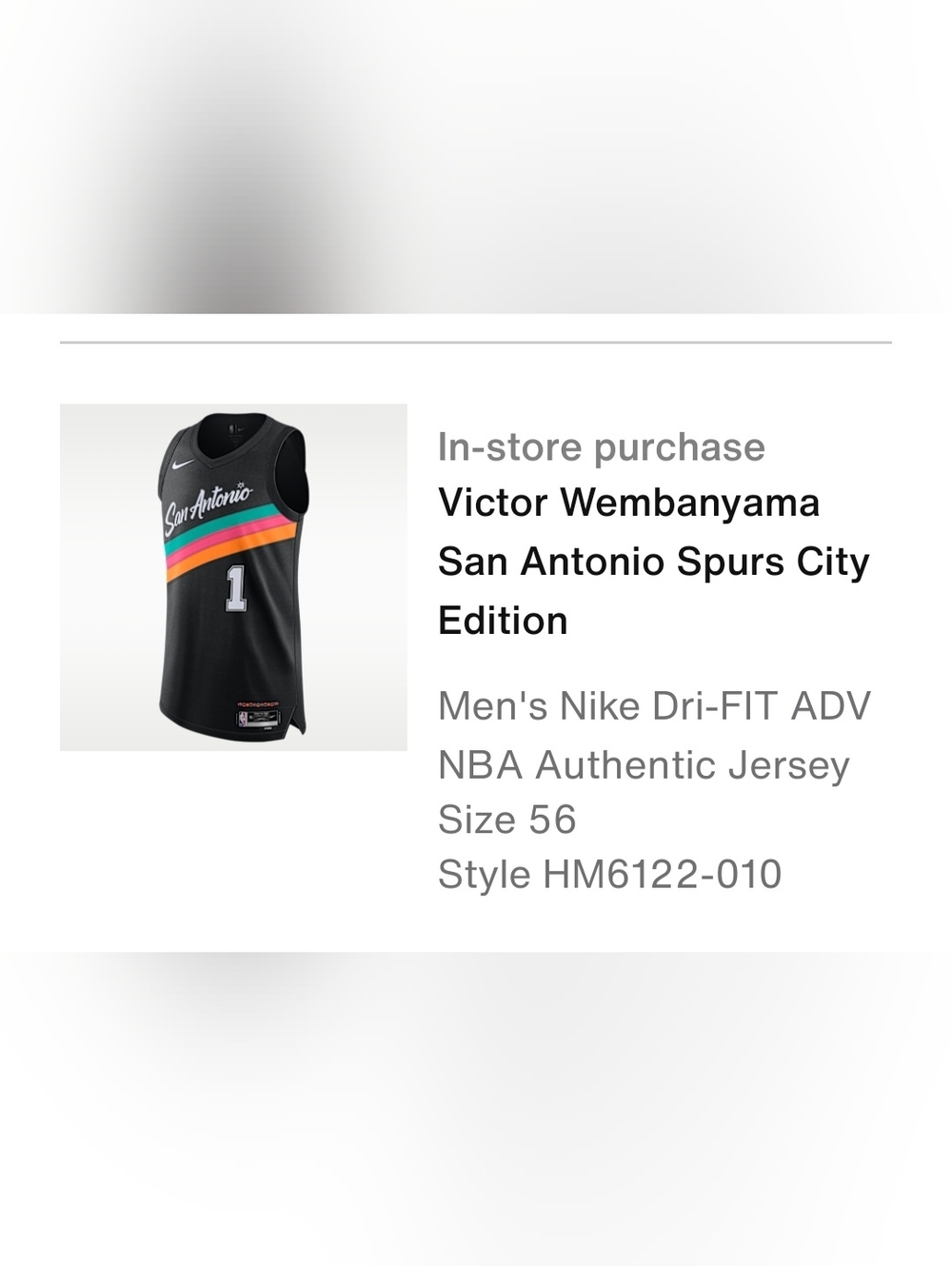 Nike Victor Wenbanyama San Antonio Spurs City Jersey HM6122-010 US Size